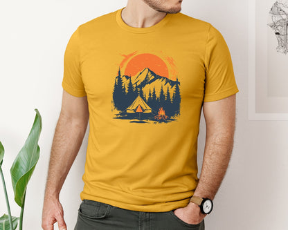 brand:Bella Canvas|color:Mustard|Sunset Camping Adventure T Shirt Design 3 Graphic T-Shirt