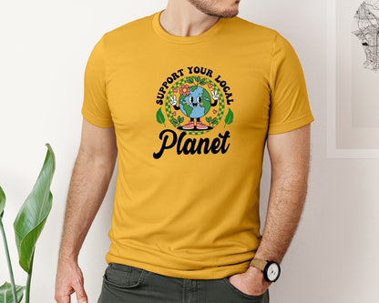 brand:Bella Canvas|color:Mustard|Earth Day Support Your Local Planet 2 Graphic T-Shirt