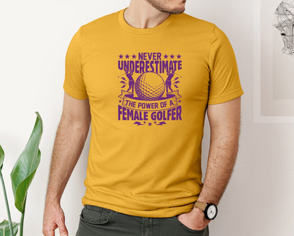 brand:Bella Canvas|color:Mustard|Female Golfer Golf Club T Shirt Design Graphic T-Shirt