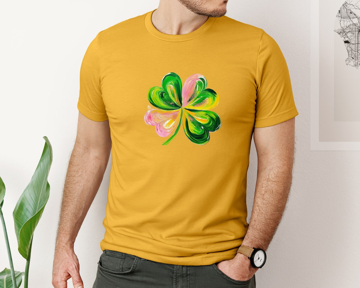 brand:Bella Canvas|color:Mustard|Brushstroke Shamrock Graphic T-Shirt