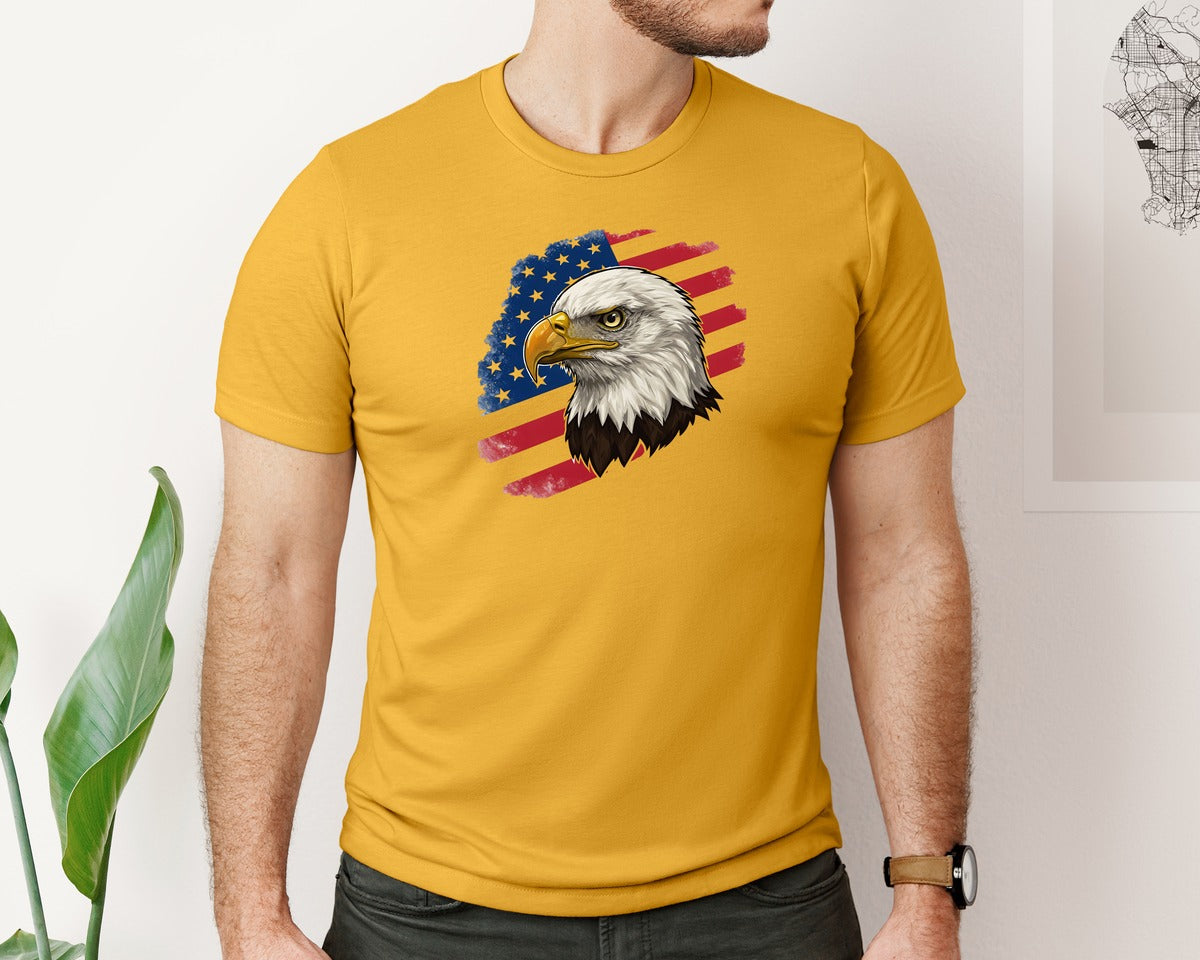 brand:Bella Canvas|color:Mustard|American Eagle With Flag Patriotic Graphic T-Shirt