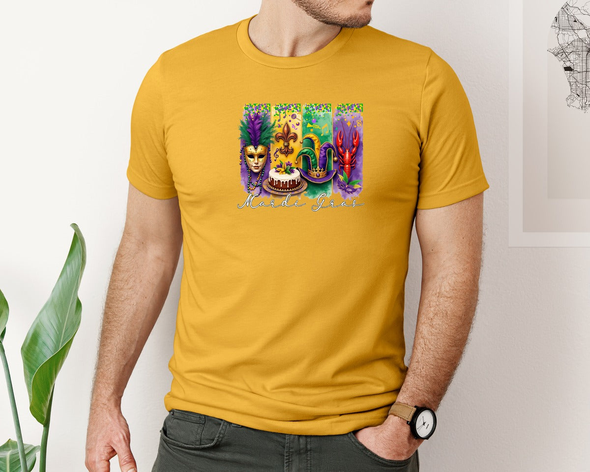 brand:Bella Canvas|color:Mustard|Mardi Gras Coquette 2 Graphic T-Shirt