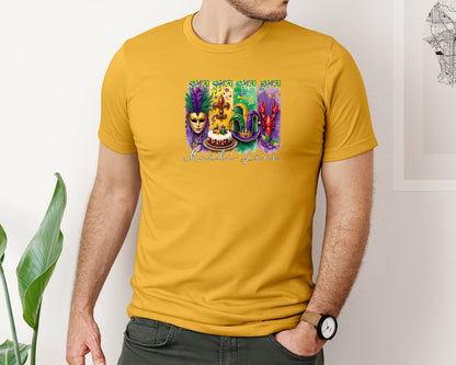 brand:Bella Canvas|color:Mustard|Mardi Gras Coquette 2 Graphic T-Shirt