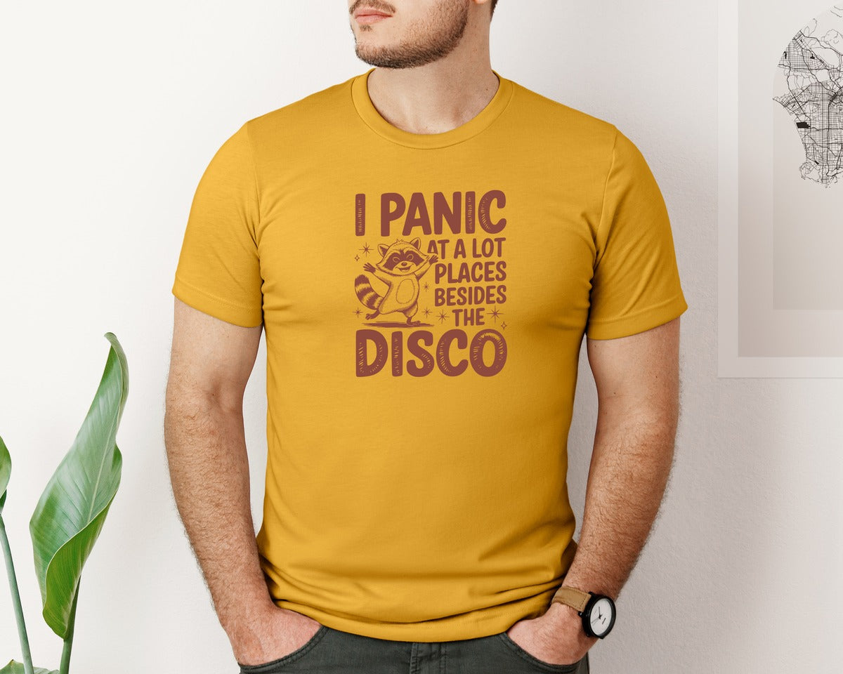 brand:Bella Canvas|color:Mustard|I Panic At Lot Places Besides The Disco 2 Graphic T-Shirt