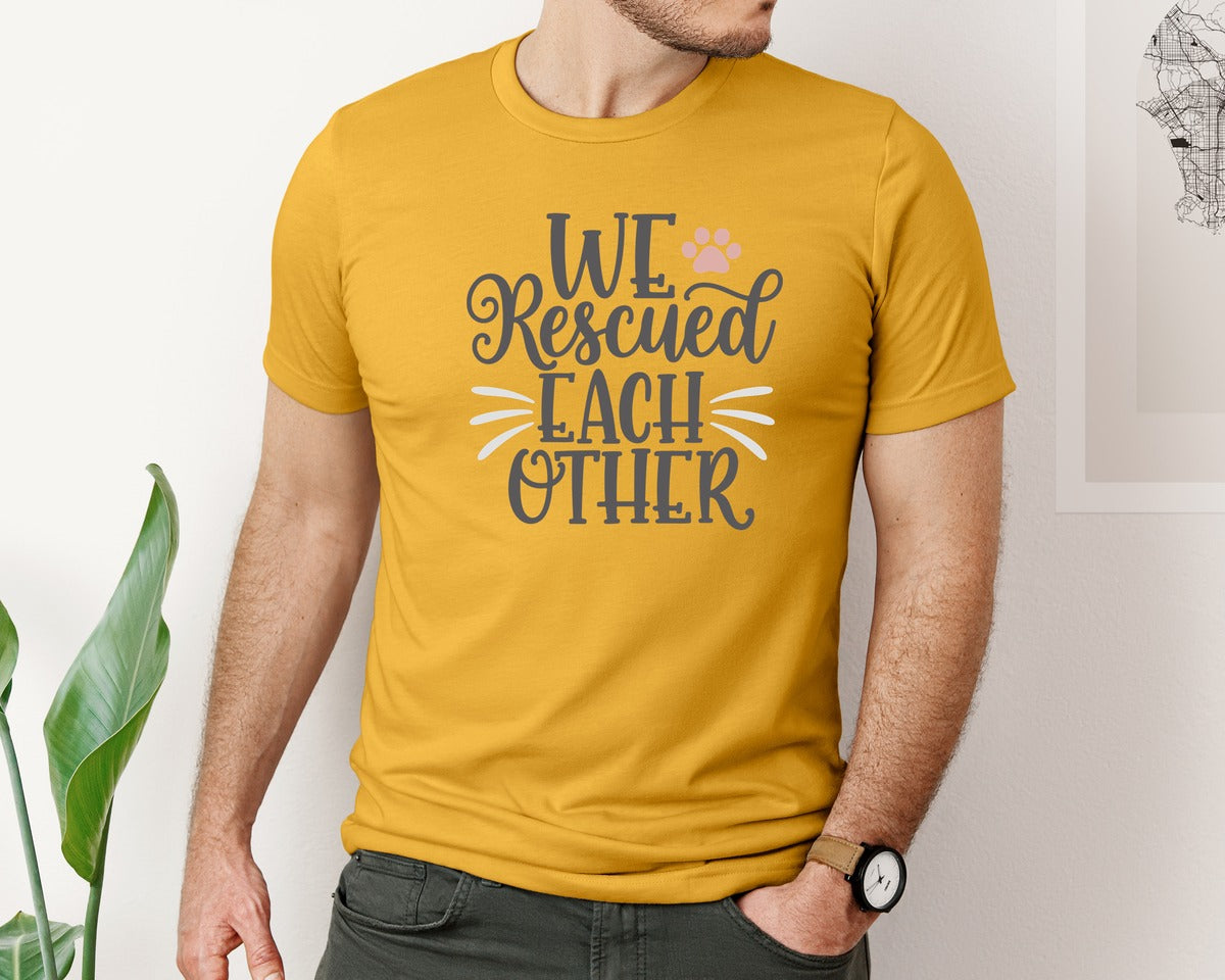 brand:Bella Canvas|color:Mustard|We Rescued Each Other Cute Cat Quote Graphic T-Shirt