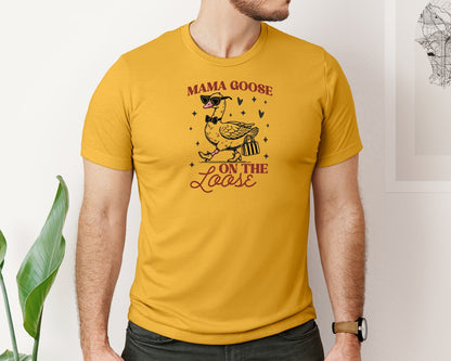 brand:Bella Canvas|color:Mustard|Mama Goose On The Loose Pngtrendy Funny Graphic T-Shirt