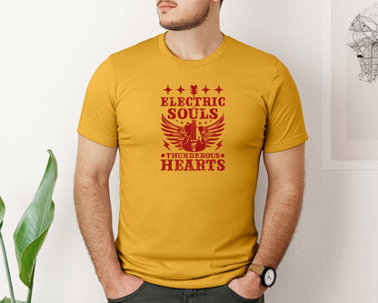 brand:Bella Canvas|color:Mustard|Electric Souls Thunderous Hearts Graphic T-Shirt