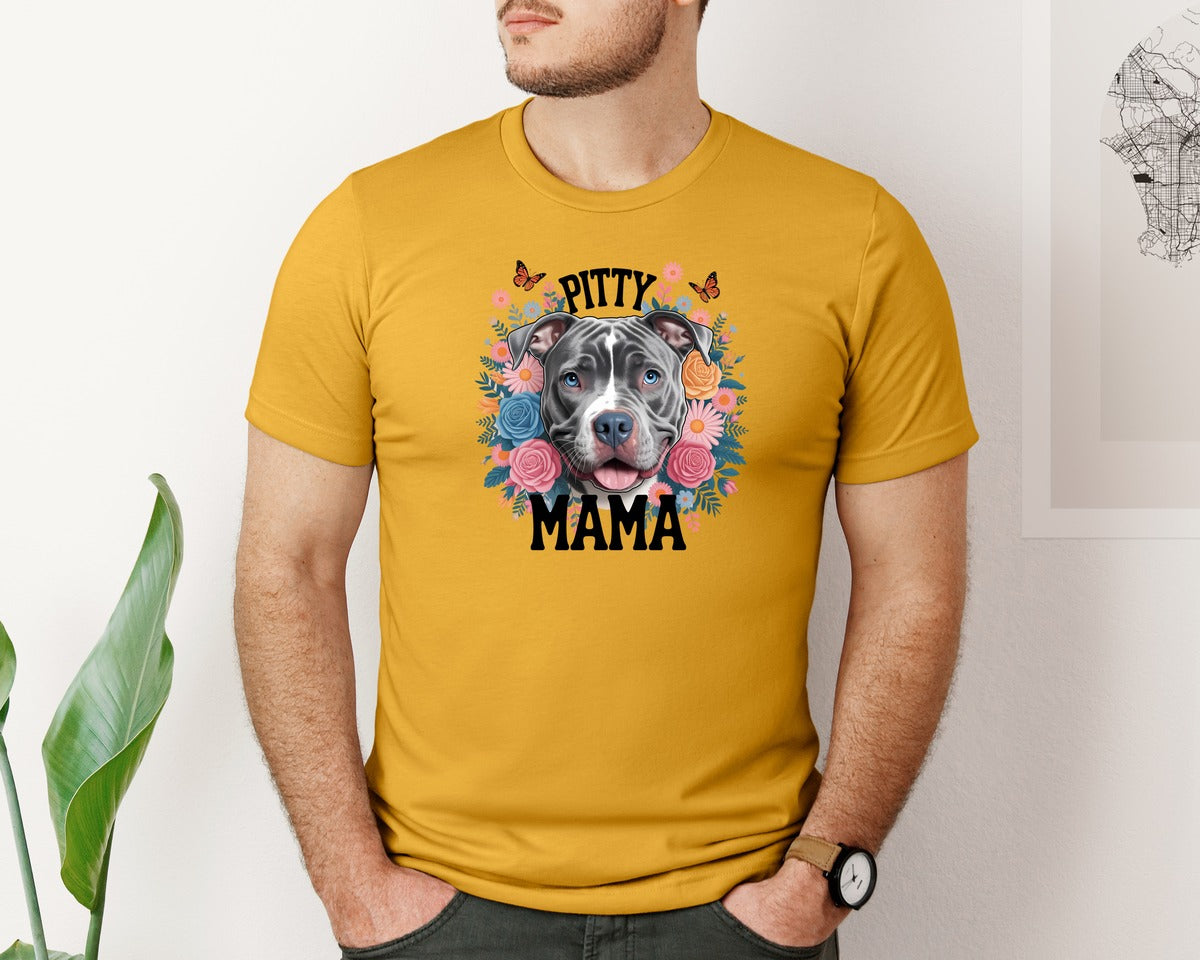 brand:Bella Canvas|color:Mustard|Pitty Mama Cute Pitbull Dog Graphic T-Shirt