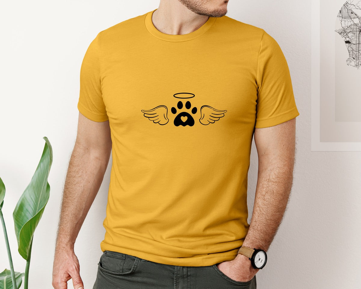 brand:Bella Canvas|color:Mustard|Dog Angel Wings Memorial Graphic T-Shirt
