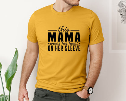 brand:Bella Canvas|color:Mustard|This Mama Wears Her Heart On Her Sleeve 77 Graphic T-Shirt