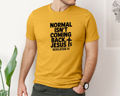brand:Bella Canvas|color:Mustard|Normal Isnt Coming Back But Jesus Is Sv Graphic T-Shirt