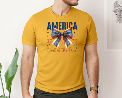 brand:Bella Canvas|color:Mustard|America Bow Land Of The Free Graphic T-Shirt