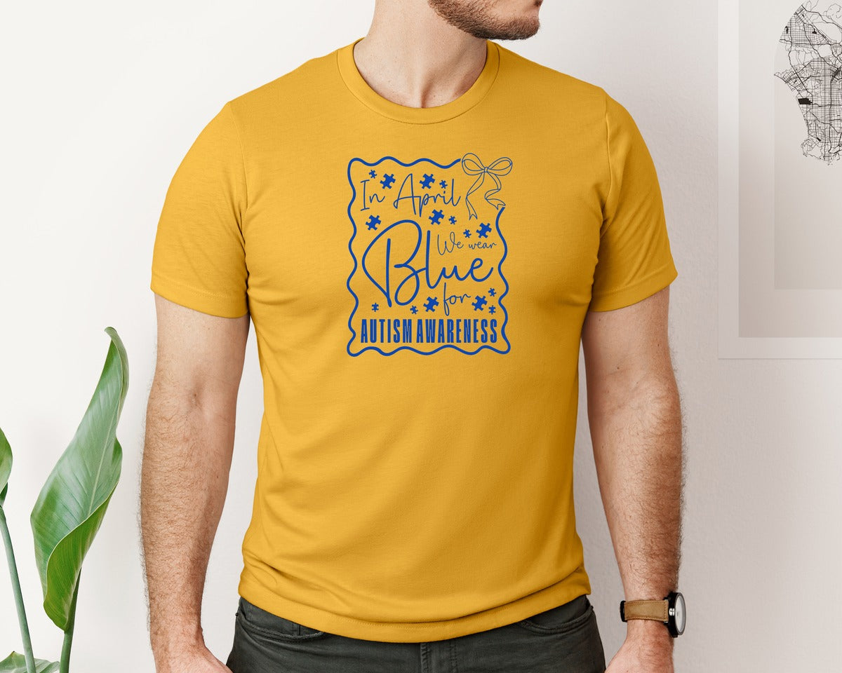 brand:Bella Canvas|color:Mustard|In April We Wear Blue Autism 2 Graphic T-Shirt