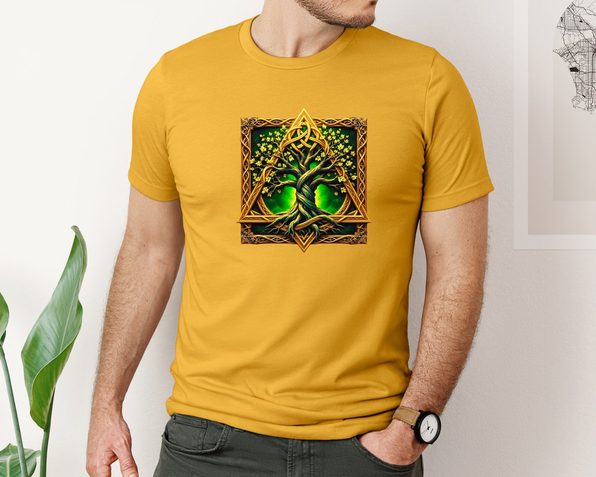 brand:Bella Canvas|color:Mustard|Celtic Tree Of Life Mystical Tree Graphic T-Shirt