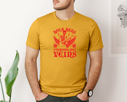 brand:Bella Canvas|color:Mustard|Rock Runs Through My Veins Design Graphic T-Shirt