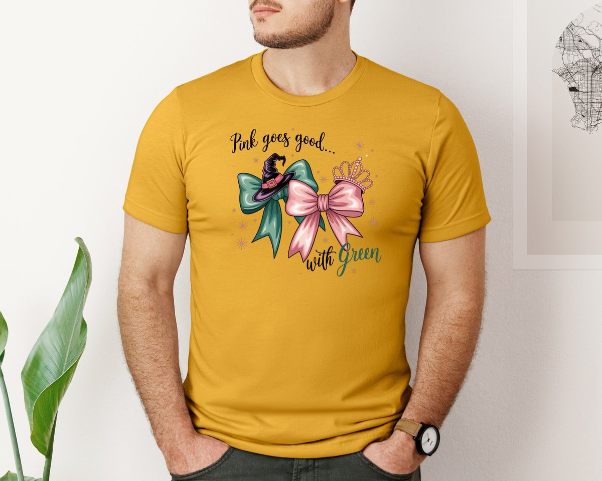 brand:Bella Canvas|color:Mustard|Pink Goes Good With Green 4 Graphic T-Shirt