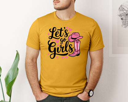 brand:Bella Canvas|color:Mustard|Lets Go Girls Western Cowgirl Graphic T-Shirt