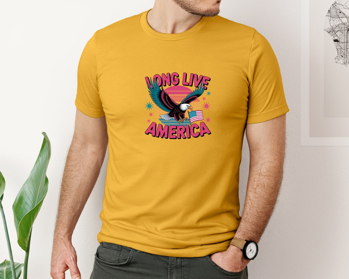 brand:Bella Canvas|color:Mustard|Long Live America Graphic T-Shirt