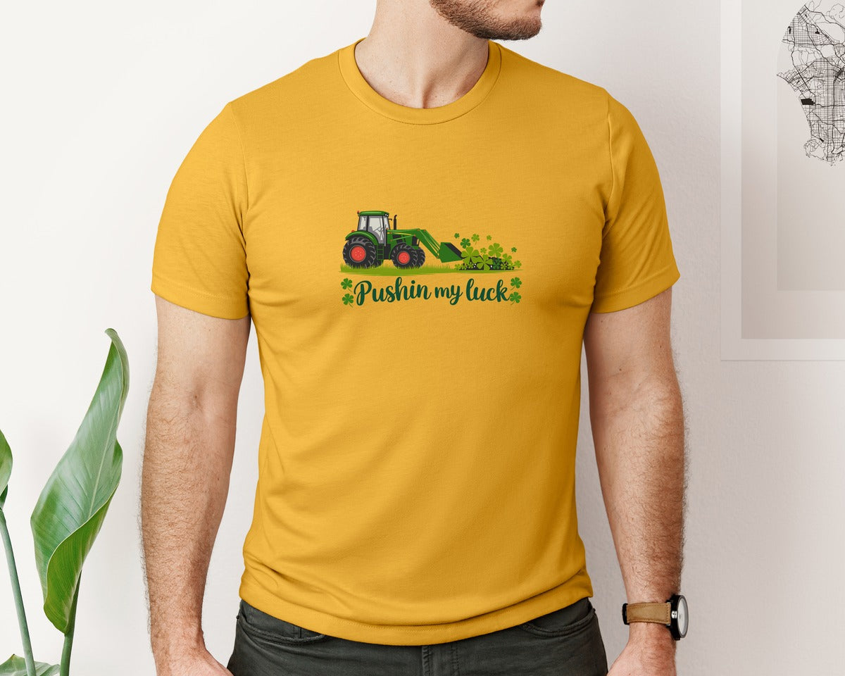 brand:Bella Canvas|color:Mustard|Pushin My Luck St Patricks Day 3 Graphic T-Shirt