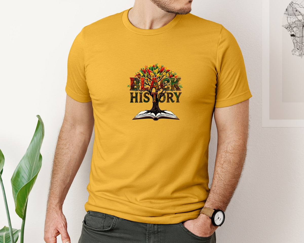 brand:Bella Canvas|color:Mustard|Black History Month Tree Of Knowledge Graphic T-Shirt