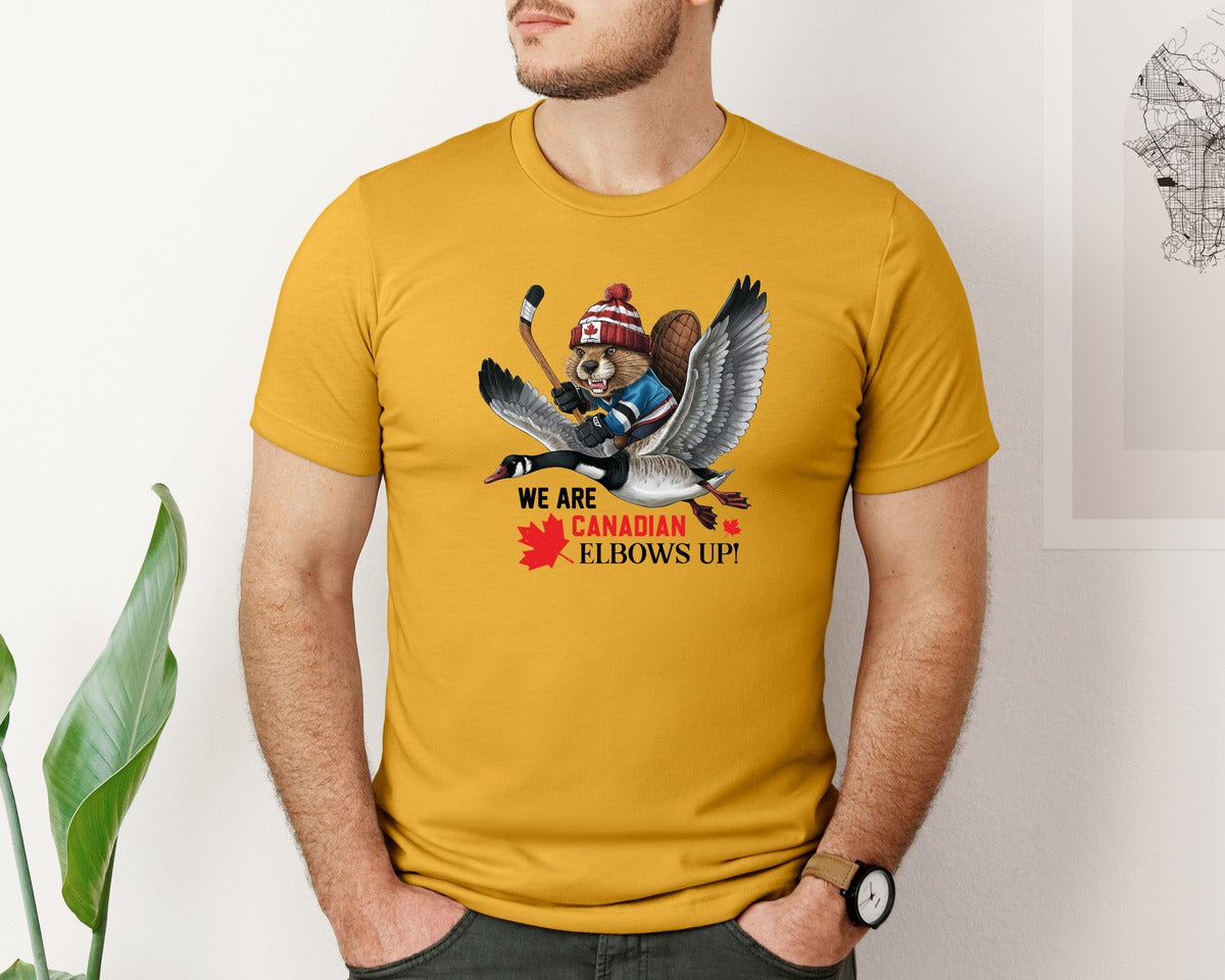 brand:Bella Canvas|color:Mustard|We Are Canada Elbows Up 2 Graphic T-Shirt