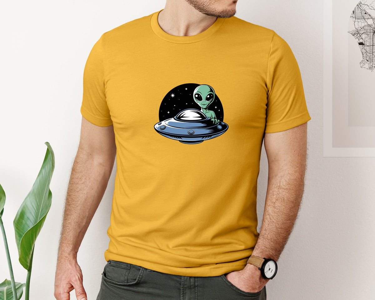 brand:Bella Canvas|color:Mustard|Retro Vintage Ufo Alien T Shirt Design 4 Graphic T-Shirt