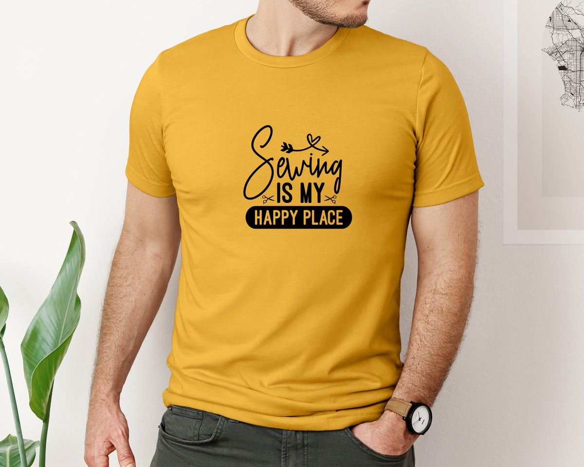 brand:Bella Canvas|color:Mustard|Sewing Is My Happy Place 36 Graphic T-Shirt
