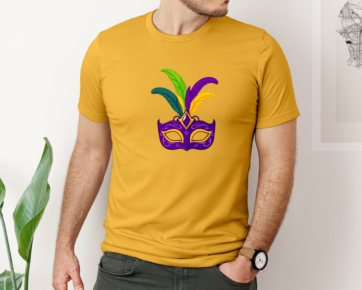 brand:Bella Canvas|color:Mustard|Mardi Gras Mask T Shirt Design 4 Graphic T-Shirt