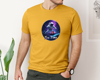brand:Bella Canvas|color:Mustard|Astronaut Tea Time In Space T Shirt Graphic T-Shirt