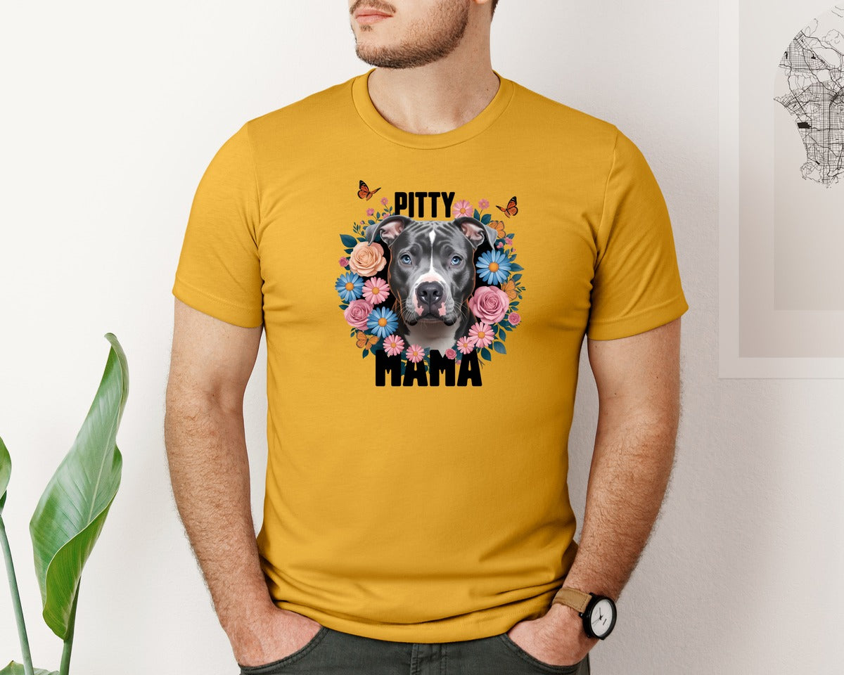 brand:Bella Canvas|color:Mustard|Pitty Mama Cute Pitbull Dog 3 Graphic T-Shirt