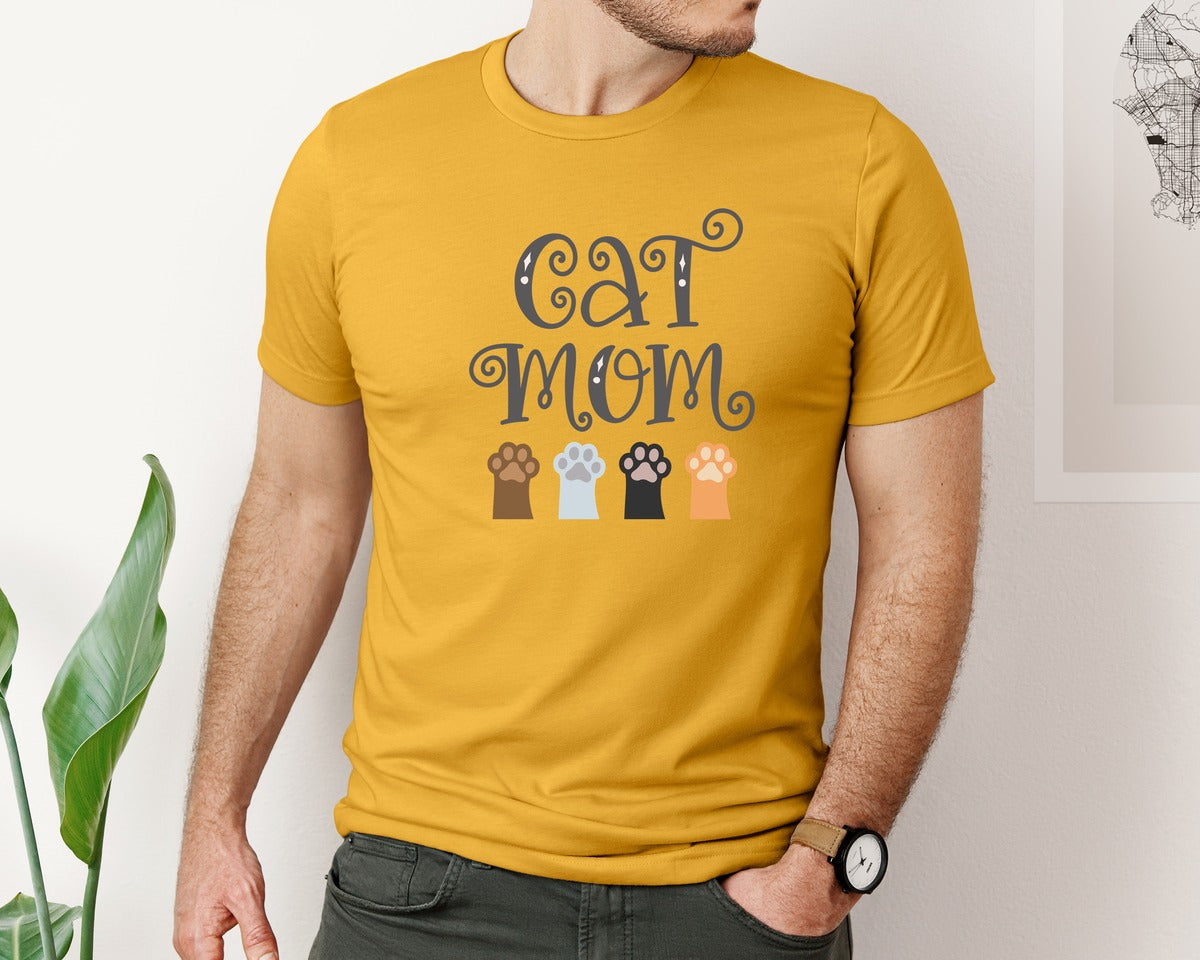 brand:Bella Canvas|color:Mustard|Cat Mom Cute Crazy Cat Lady Quote 2 Graphic T-Shirt