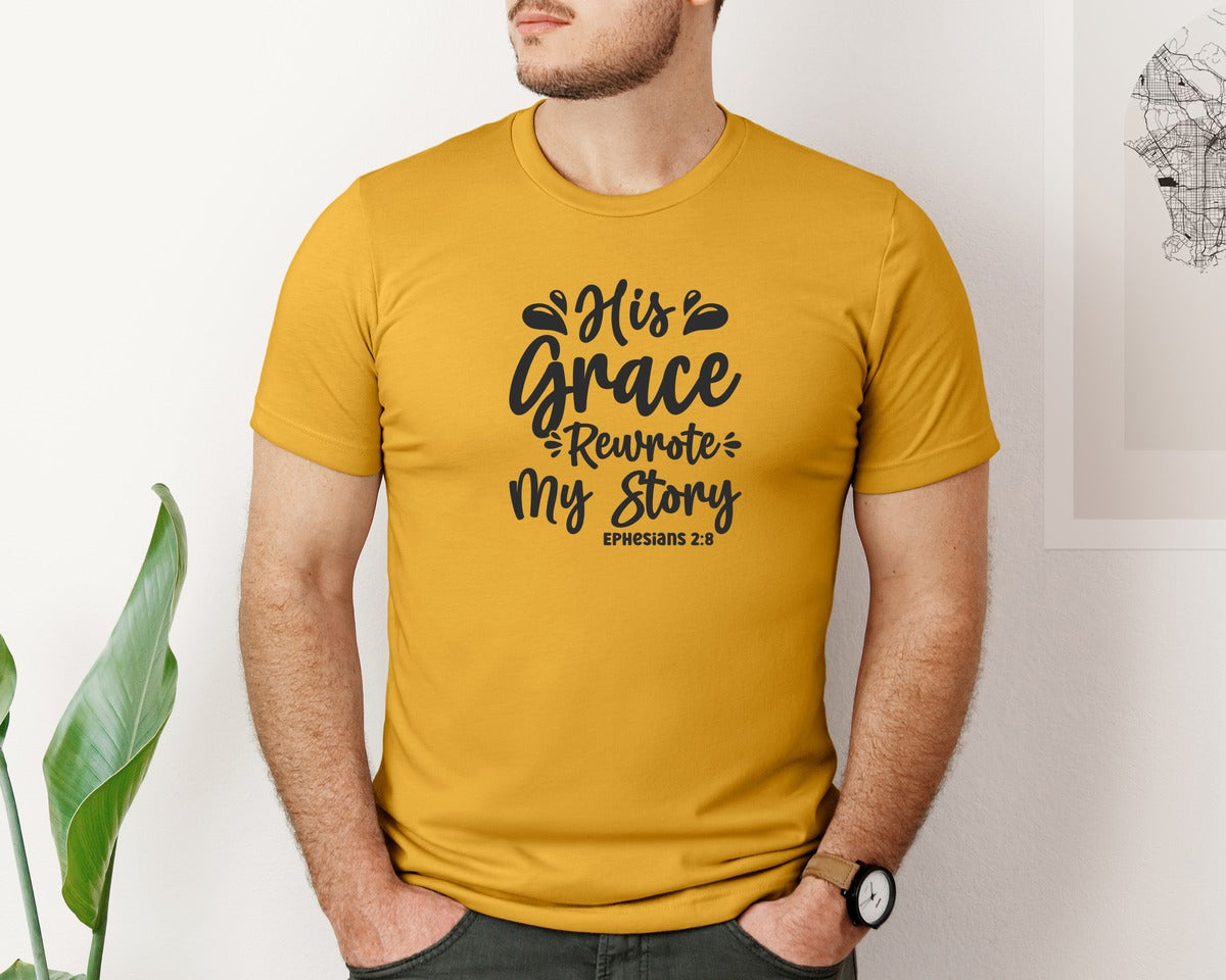 brand:Bella Canvas|color:Mustard|His Grace Rewrites My Story Graphic T-Shirt