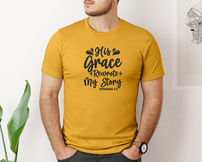 brand:Bella Canvas|color:Mustard|His Grace Rewrites My Story Graphic T-Shirt