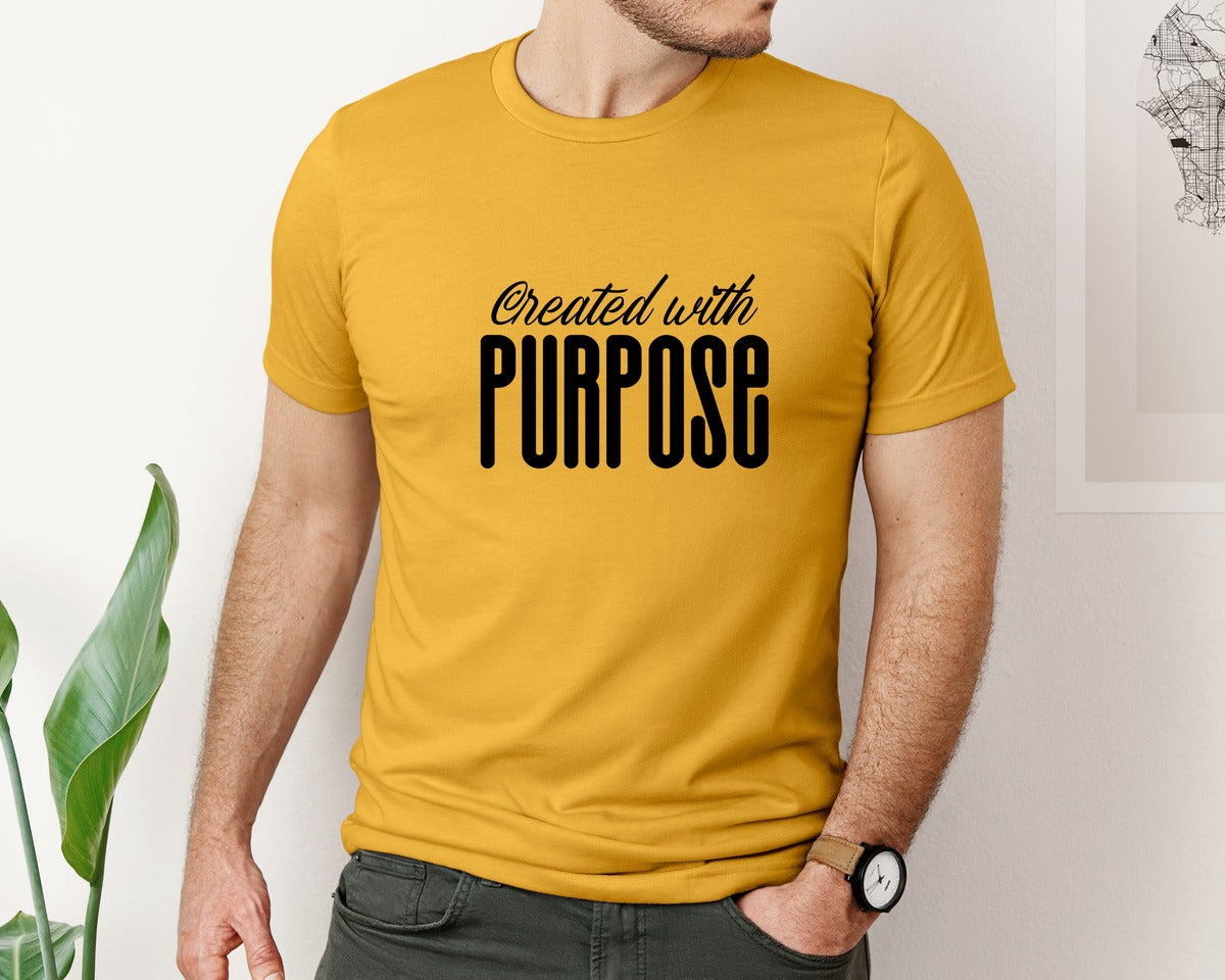 brand:Bella Canvas|color:Mustard|Created With Purpose Sleeve Design Graphic T-Shirt