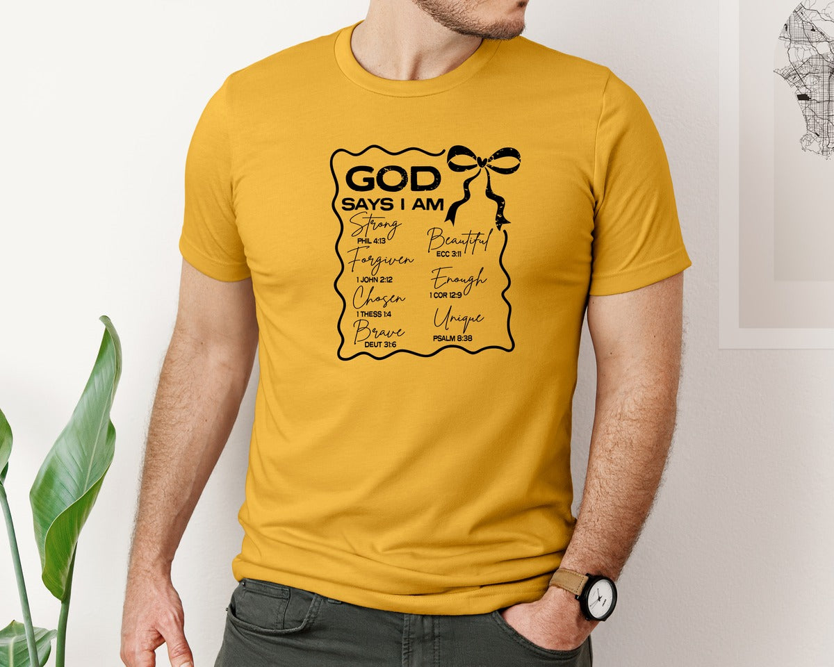 brand:Bella Canvas|color:Mustard|God Says I Am Coquette Christian Graphic T-Shirt