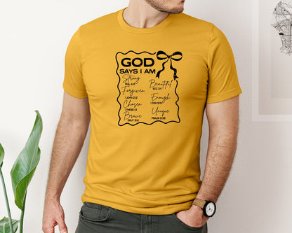 brand:Bella Canvas|color:Mustard|God Says I Am Coquette Christian Graphic T-Shirt