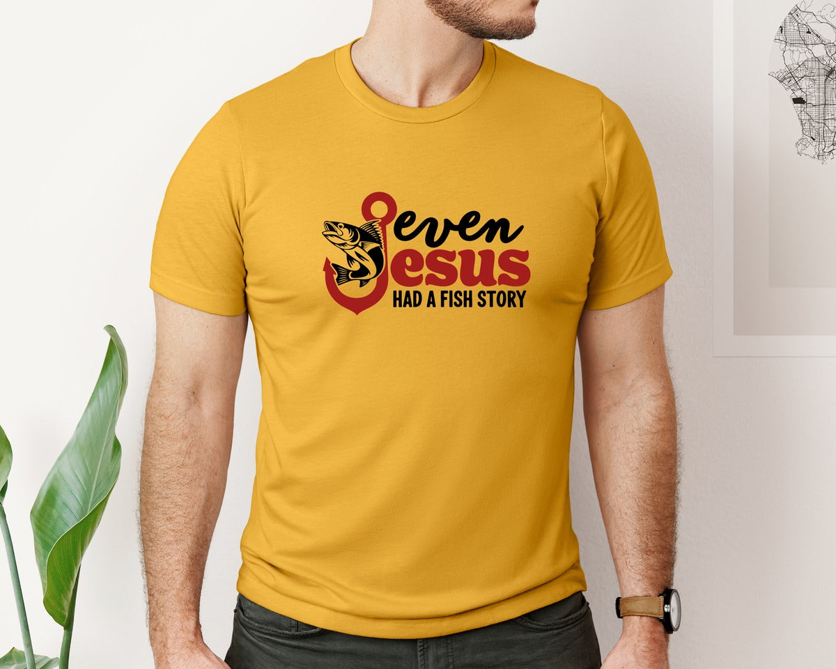 brand:Bella Canvas|color:Mustard|Even Jesus Had A Fish Story 3 Graphic T-Shirt