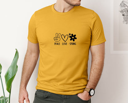 brand:Bella Canvas|color:Mustard|Peace Love Spring 4 Graphic T-Shirt