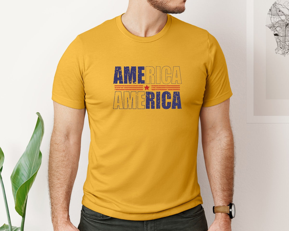 brand:Bella Canvas|color:Mustard|America Patriotic Graphic T-Shirt
