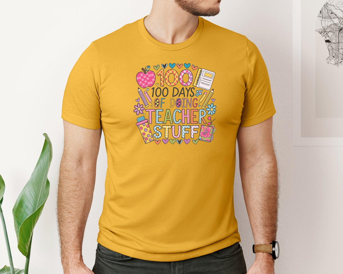 brand:Bella Canvas|color:Mustard|100 Days Of School 57 Graphic T-Shirt