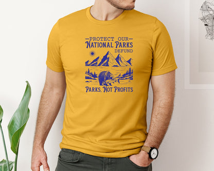 brand:Bella Canvas|color:Mustard|Protect Our National Parks Defund Doge Graphic T-Shirt