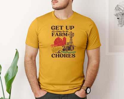 brand:Bella Canvas|color:Mustard|Get Up Its Time To Do Farm Chores 2 Graphic T-Shirt