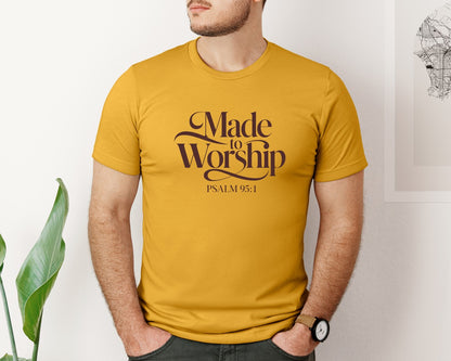 brand:Bella Canvas|color:Mustard|Made To Worship Psalm 951 Design 3 Graphic T-Shirt