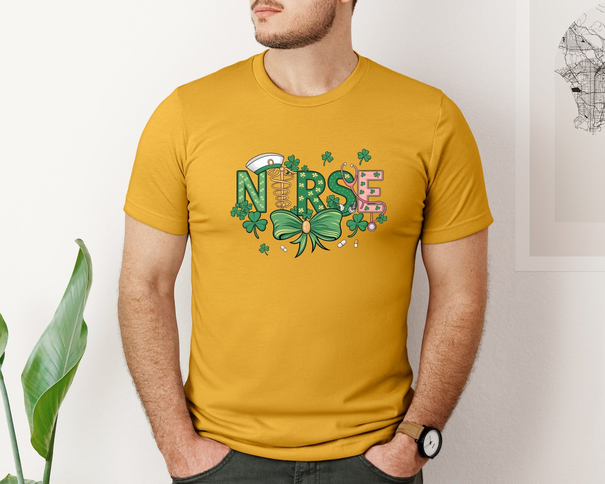 brand:Bella Canvas|color:Mustard|St Patricks Day Nurse Lucky Nurse 6 Graphic T-Shirt