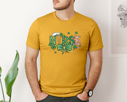 brand:Bella Canvas|color:Mustard|St Patricks Day Nurse Lucky Nurse 6 Graphic T-Shirt