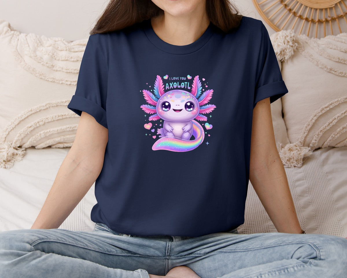 brand:Bella Canvas|color:Navy|Rainbow Axolotl Cute Pastel Love Graphic T-Shirt