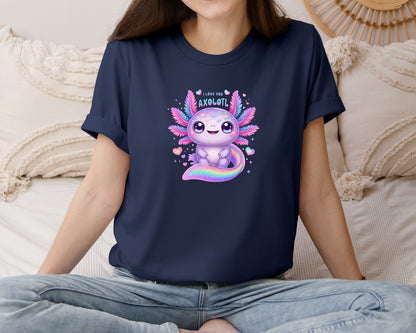 brand:Bella Canvas|color:Navy|Rainbow Axolotl Cute Pastel Love Graphic T-Shirt