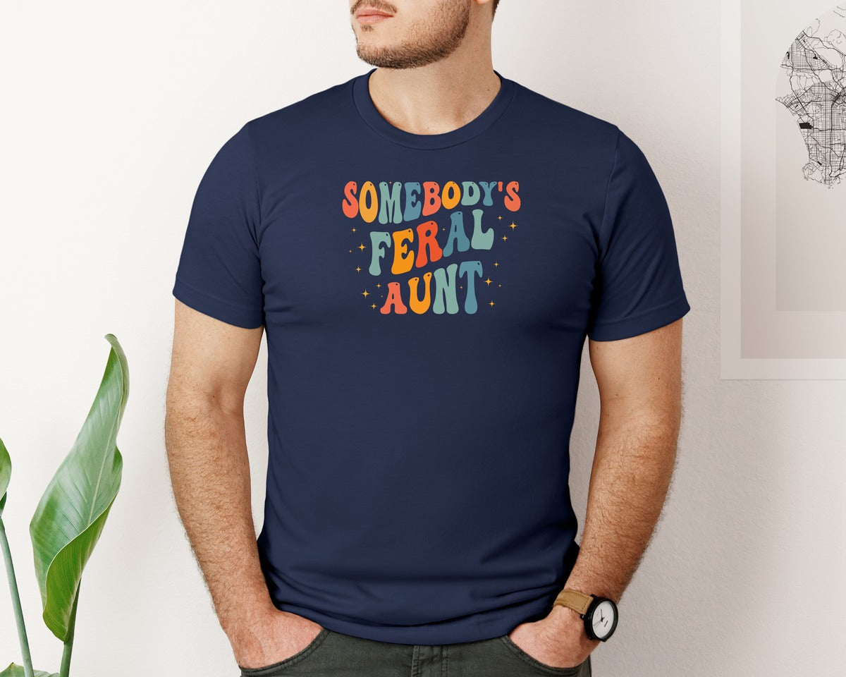 brand:Bella Canvas|color:Navy|Somebodys Feral Aunt 2 Graphic T-Shirt