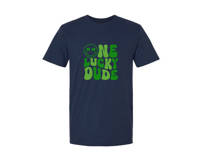 brand:Generic|color:Navy|One Lucky Dude St Patricks Day 3 Graphic T-Shirt