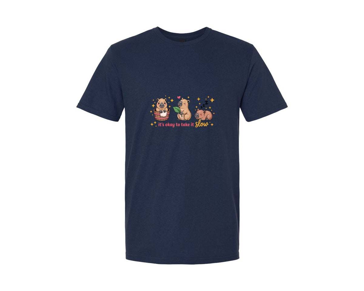 brand:Generic|color:Navy|Capybara Slow Life Kawaii Art Graphic T-Shirt